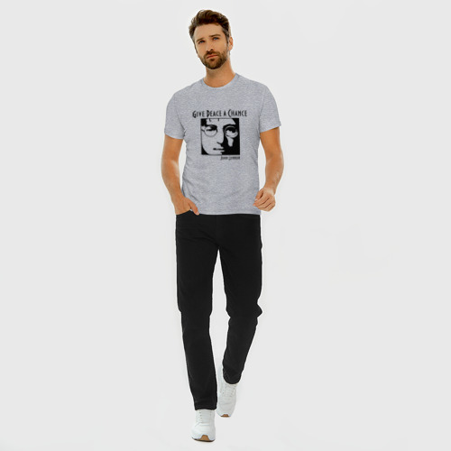 Мужская футболка премиум с принтом John Lennon (Джон Леннон) Give Peace a Chance, вид сбоку #3