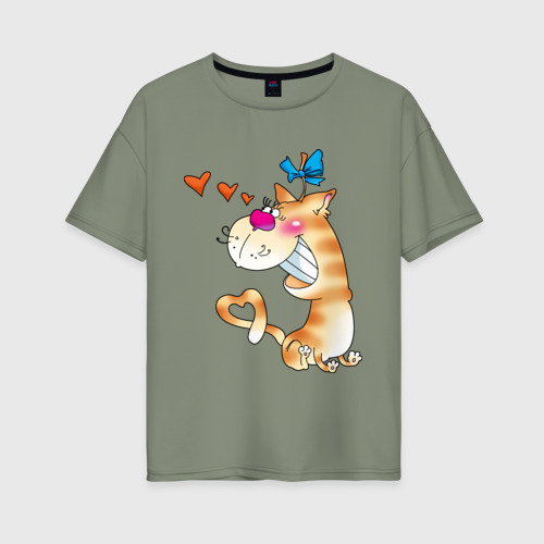 Женская футболка oversize с принтом Люблю своего котика, вид спереди #2