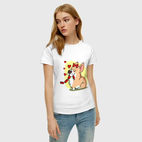 Женская футболка с принтом Влюбленная собачка, фото на моделе #1