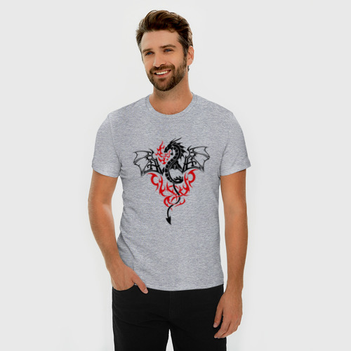 Мужская футболка премиум с принтом Огнедышащий дракон, фото на моделе #1