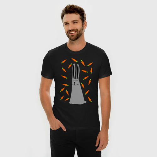 Мужская футболка премиум с принтом Кролик и морковка парная, фото на моделе #1