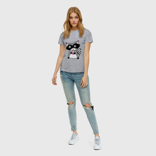 Женская футболка с принтом Енот девочка (парная), вид сбоку #3