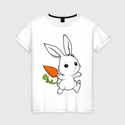 Женская футболка с принтом Зайка с морковкой, вид спереди #2
