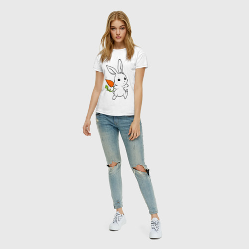 Женская футболка с принтом Зайка с морковкой, вид сбоку #3