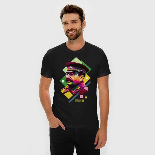 Мужская футболка премиум с принтом Сталин, фото на моделе #1
