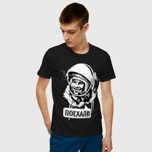 Мужская футболка с принтом Гагарин Поехали, фото на моделе #1