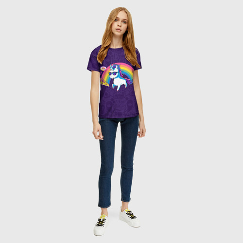 Женская 3D футболка с принтом Радужный Единорог в Очках, вид сбоку #3