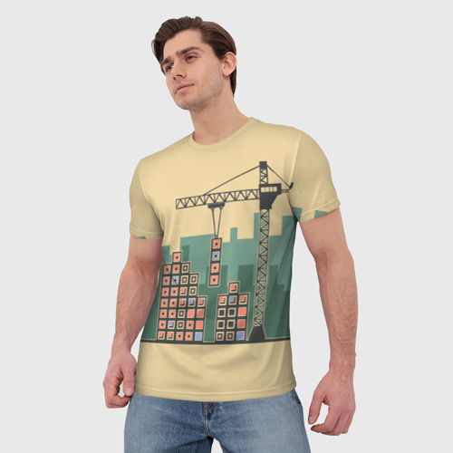 Мужская 3D футболка с принтом Стройка, фото на моделе #1