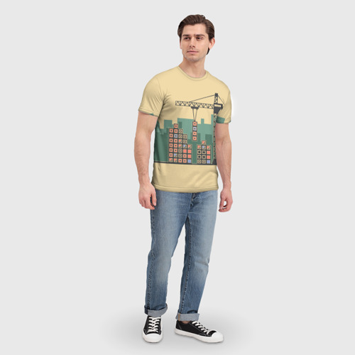 Мужская 3D футболка с принтом Стройка, вид сбоку #3