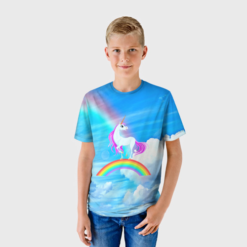 Детская 3D футболка с принтом Единорог, фото на моделе #1