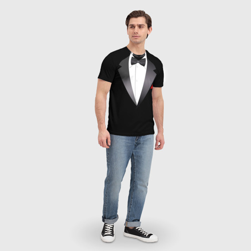 Мужская 3D футболка с принтом Смокинг, вид сбоку #3