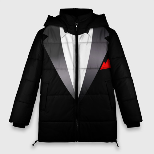 Женская зимняя куртка 3D с принтом Смокинг, вид спереди #2