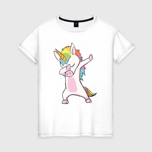 Женская футболка с принтом Единорог радуга, вид спереди #2