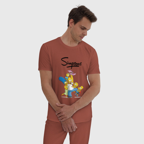 Мужская пижама хлопок с принтом Симпсоны, фото на моделе #1