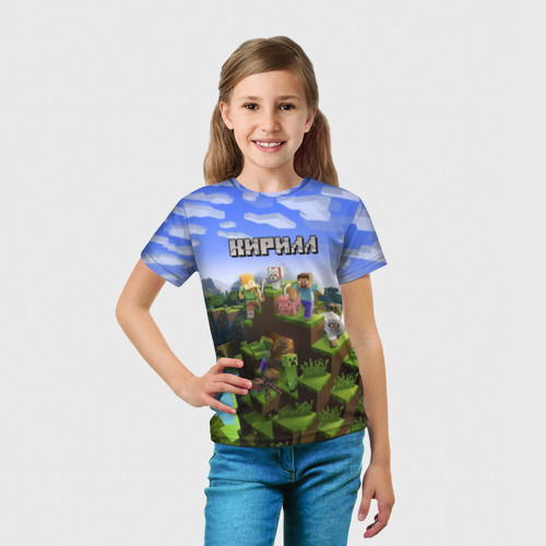 Детская 3D футболка с принтом Кирилл - Minecraft, вид сбоку #3