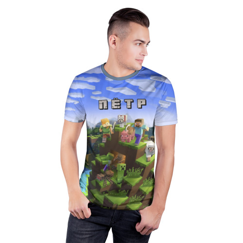 Мужская футболка 3D спортивная с принтом Пётр - Minecraft, фото на моделе #1