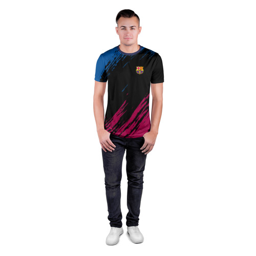 Мужская футболка 3D спортивная с принтом FC BARCELONA (BARCA) | ФК БАРСЕЛОНА, вид сбоку #3