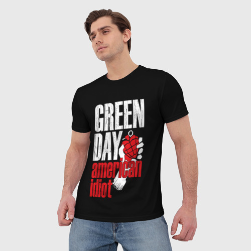 Мужская 3D футболка с принтом Green Day American Idiot, фото на моделе #1