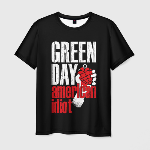 Мужская 3D футболка с принтом Green Day American Idiot, вид спереди #2