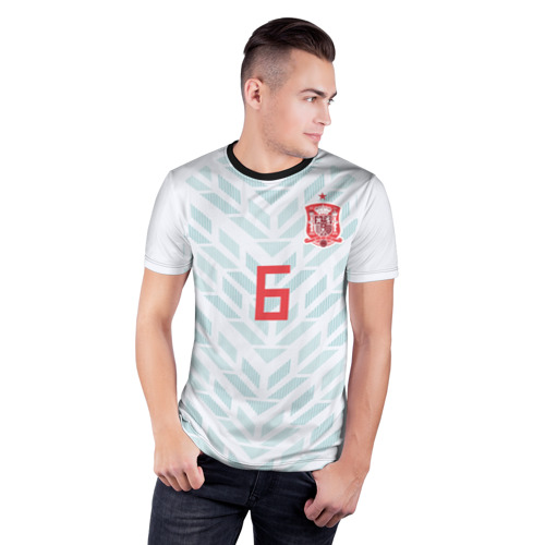 Мужская футболка 3D спортивная с принтом Iniesta away WC 2018, фото на моделе #1