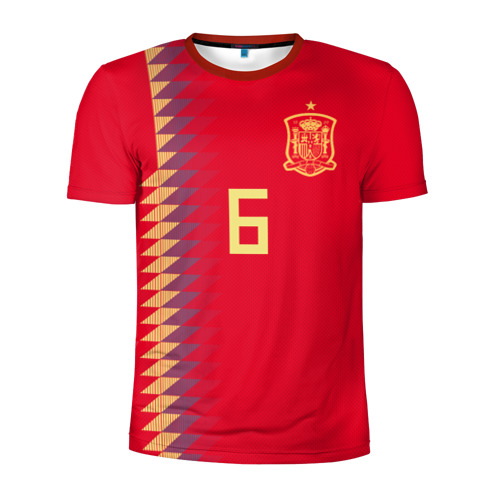 Мужская футболка 3D спортивная с принтом Iniesta home WC 2018, вид спереди #2