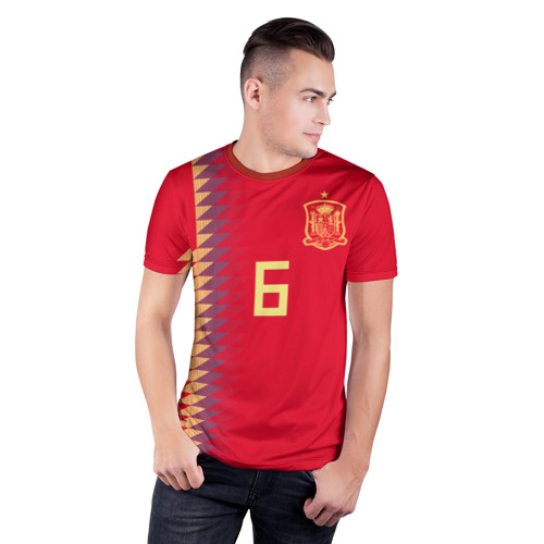 Мужская футболка 3D спортивная с принтом Iniesta home WC 2018, фото на моделе #1