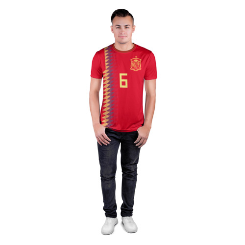 Мужская футболка 3D спортивная с принтом Iniesta home WC 2018, вид сбоку #3