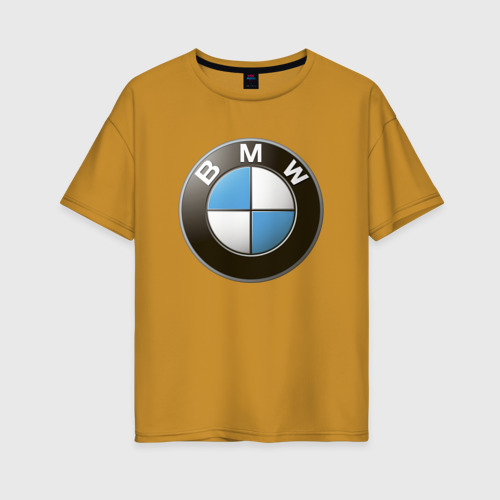 Женская футболка oversize с принтом BMW, вид спереди #2