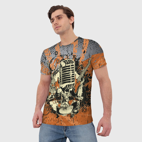 Мужская 3D футболка с принтом Microphone, вид сбоку #3