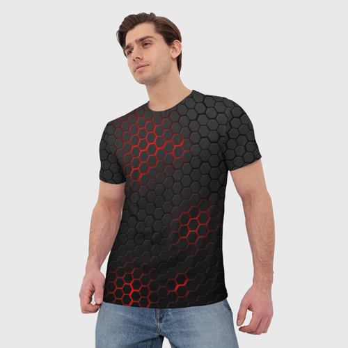 Мужская 3D футболка с принтом Неоновая стальная броня, фото на моделе #1
