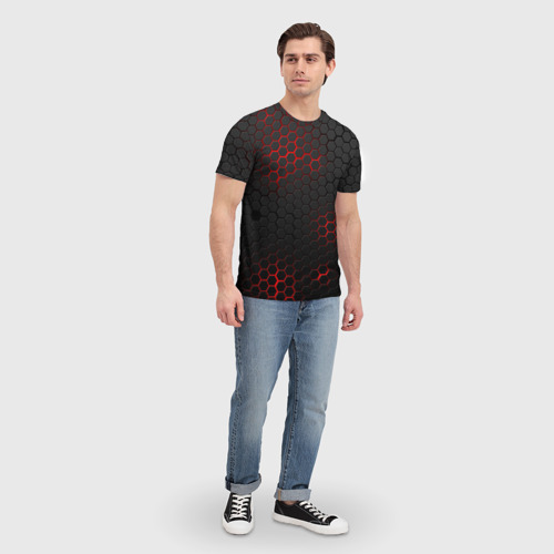 Мужская 3D футболка с принтом Неоновая стальная броня, вид сбоку #3
