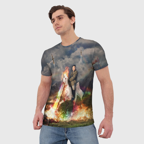 Мужская 3D футболка с принтом Ким чен ын на Единороге, фото на моделе #1