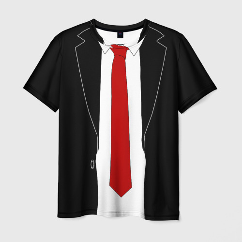Мужская 3D футболка с принтом КОСТЮМ АГЕНТА 47 | AGENT 47 | HITMAN, вид спереди #2