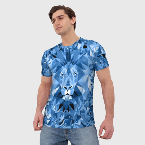 Мужская 3D футболка с принтом Сине-бело-голубой лев, фото на моделе #1