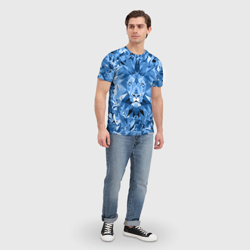 Мужская 3D футболка с принтом Сине-бело-голубой лев, вид сбоку #3