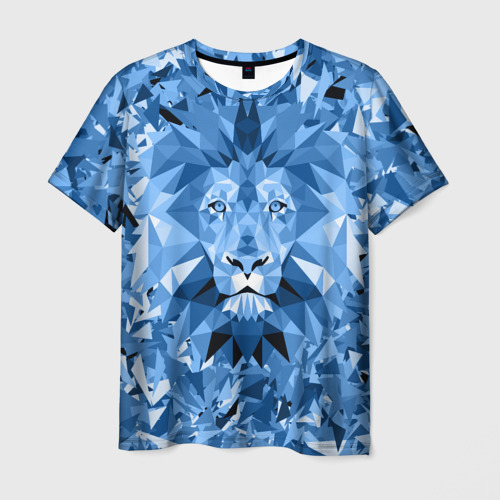 Мужская 3D футболка с принтом Сине-бело-голубой лев, вид спереди #2