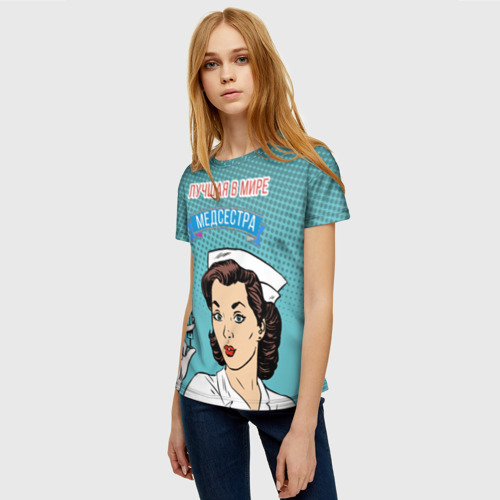 Женская 3D футболка с принтом Медсестра поп-арт, фото на моделе #1