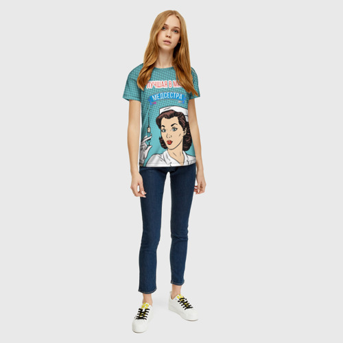 Женская 3D футболка с принтом Медсестра поп-арт, вид сбоку #3
