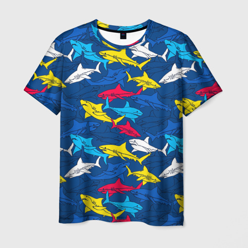 Мужская 3D футболка с принтом Акулы, вид спереди #2