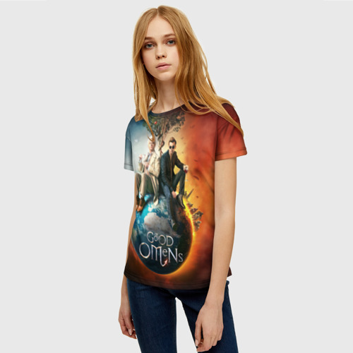 Женская 3D футболка с принтом Благие знамения, фото на моделе #1