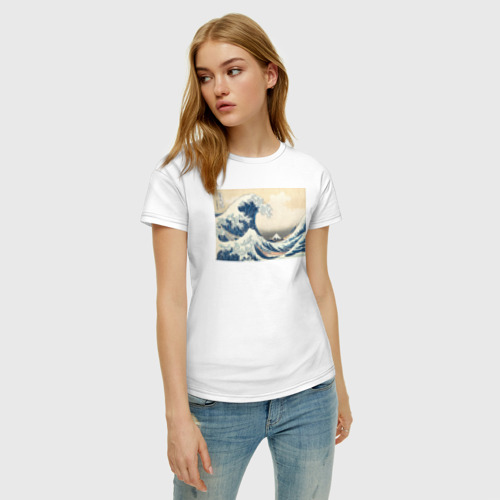 Женская футболка с принтом Большая волна, фото на моделе #1