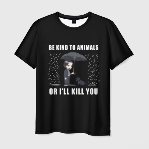Мужская 3D футболка с принтом Be Kind to Animals, вид спереди #2