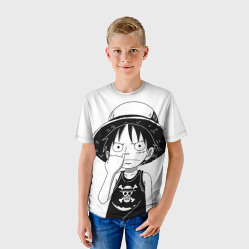 Детская 3D футболка с принтом Палец в носу One Piece, фото на моделе #1