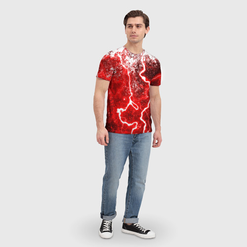 Мужская 3D футболка с принтом БРЫЗГИ КРАСОК(RED STORM), вид сбоку #3
