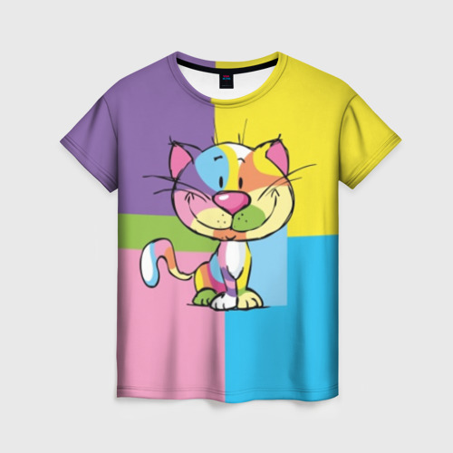 Женская 3D футболка с принтом Кот, вид спереди #2