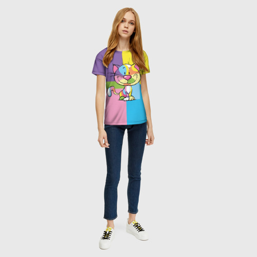 Женская 3D футболка с принтом Кот, вид сбоку #3