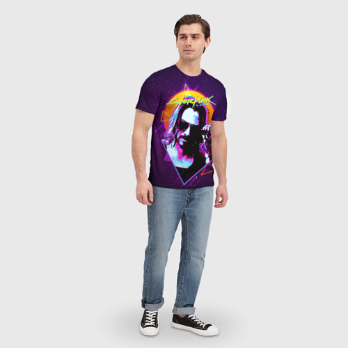 Мужская 3D футболка с принтом Киану Ривз Cyberpunk 2077, вид сбоку #3