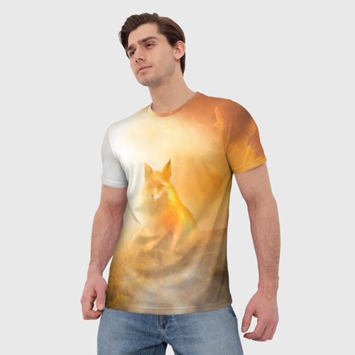 Мужская 3D футболка с принтом Лисичка в тумане, фото на моделе #1