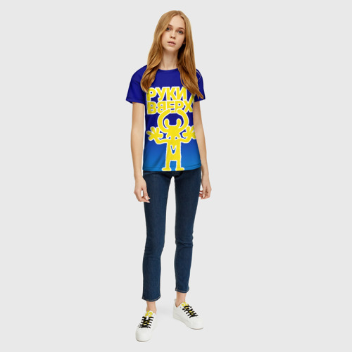Женская 3D футболка с принтом Руки Вверх, вид сбоку #3