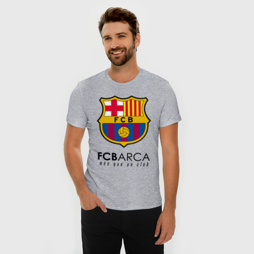 Мужская футболка премиум с принтом FC BARCELONA (BARCA), фото на моделе #1